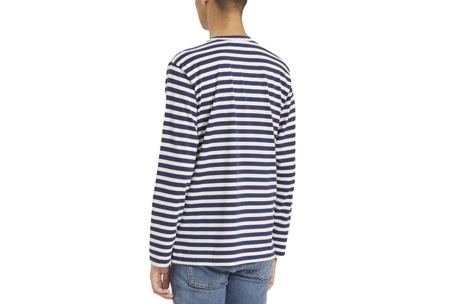 Clothing COMME DES GARCONS | Cdg Navy Striped Green Stretch Heart Long Sleeve T-Shirt