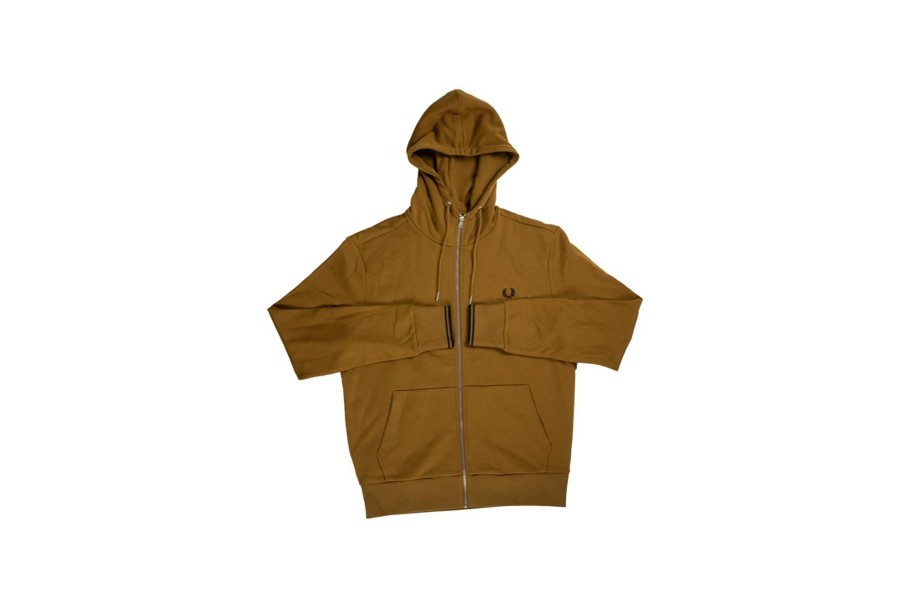 Clothing FRED PERRY | Hooded Zip Through Sweatshirt Dark Caramel