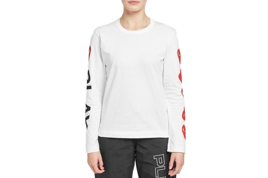 Clothing COMME DES GARCONS | Women'S Cdg Red Heart Multi Long Sleeve White T-Shirt