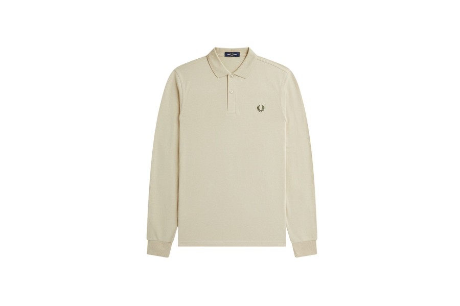 Clothing FRED PERRY | Long Sleeve Plain Fred Perry Shirt Oatmeal