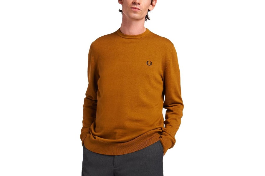 Clothing FRED PERRY | Classic Crew Neck Jumper Dark Caramel