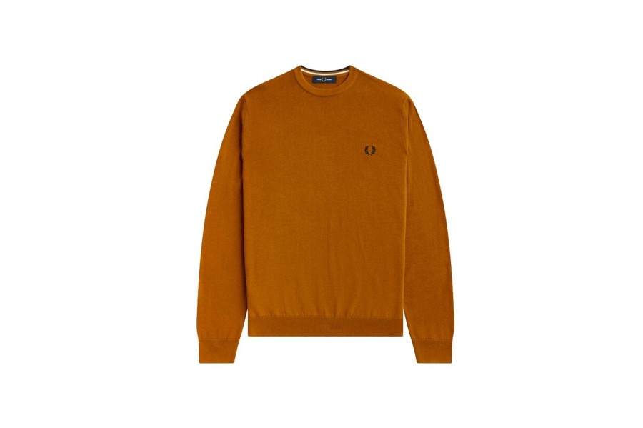 Clothing FRED PERRY | Classic Crew Neck Jumper Dark Caramel