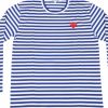 Clothing COMME DES GARCONS | Cdg Blue Striped Red Heart Long Sleeve T-Shirt