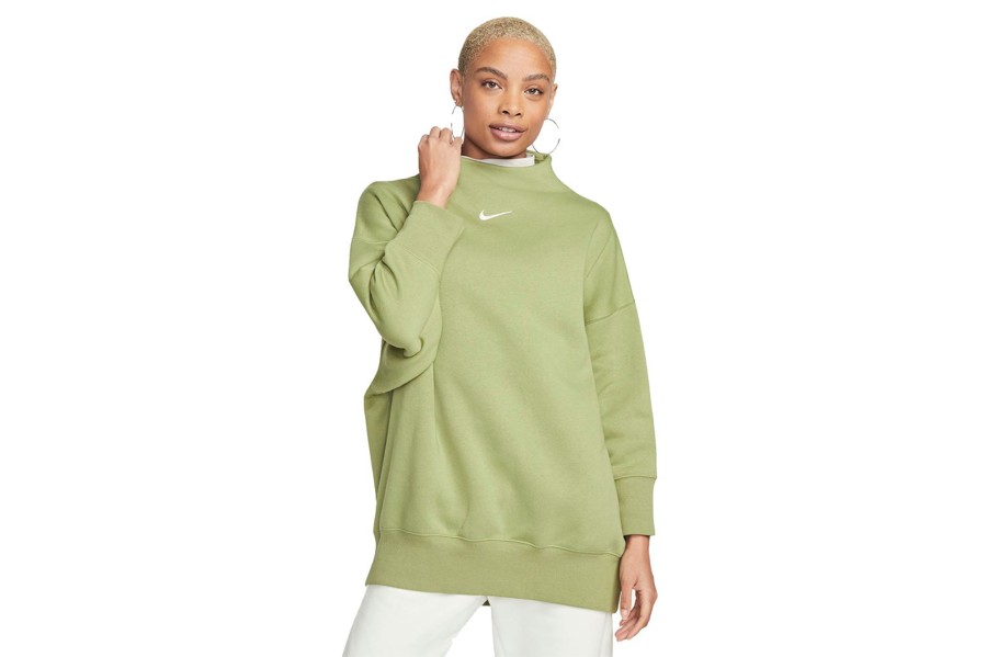 Clothing NIKE | Women'S Nike Sportswear Phoenix Fleece Mock Neck Sweater Green