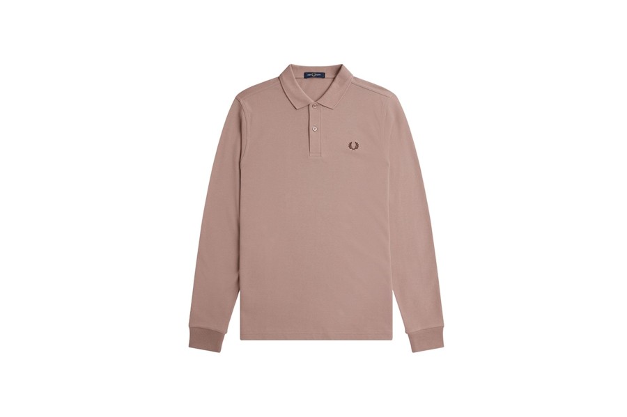 Clothing FRED PERRY | Long Sleeve Plain Fred Perry Shirt Dark Pink