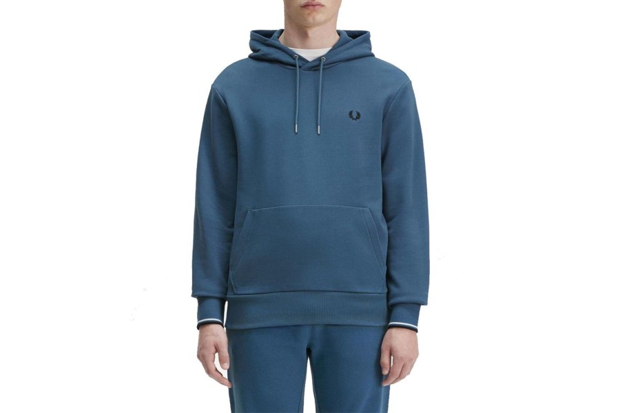 Clothing FRED PERRY | Tipped Hooded Sweatshirt Midnight Blue