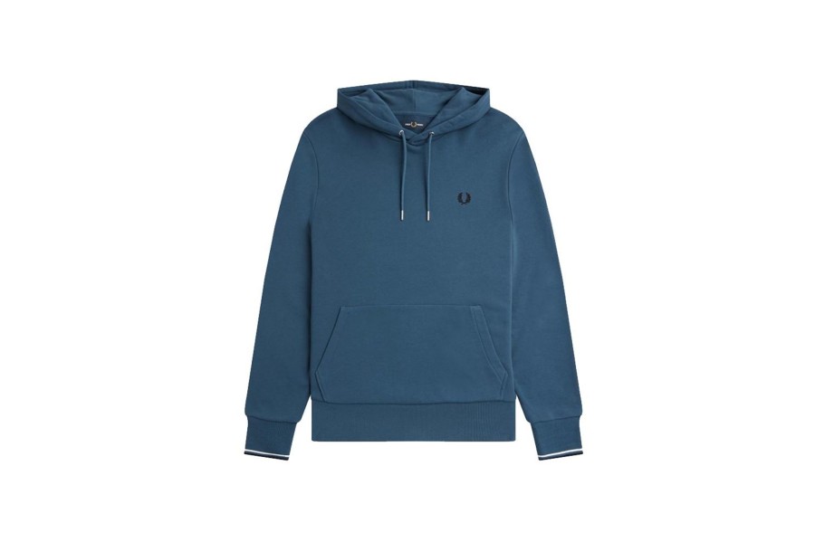 Clothing FRED PERRY | Tipped Hooded Sweatshirt Midnight Blue