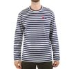 Clothing COMME DES GARCONS | Cdg Navy Stripe Double Heart Long Sleeve T-Shirt