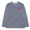 Clothing COMME DES GARCONS | Cdg Navy Striped Red Heart Long Sleeve T-Shirt