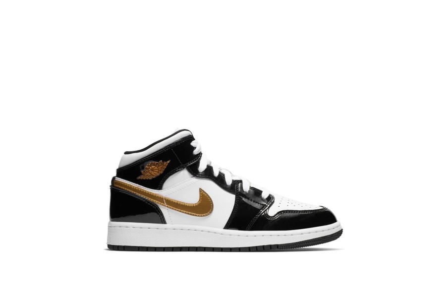 Shoes JORDAN | Air Jordan 1 Mid Se (Gs) Patent Black White Gold