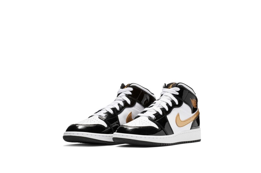 Shoes JORDAN | Air Jordan 1 Mid Se (Gs) Patent Black White Gold