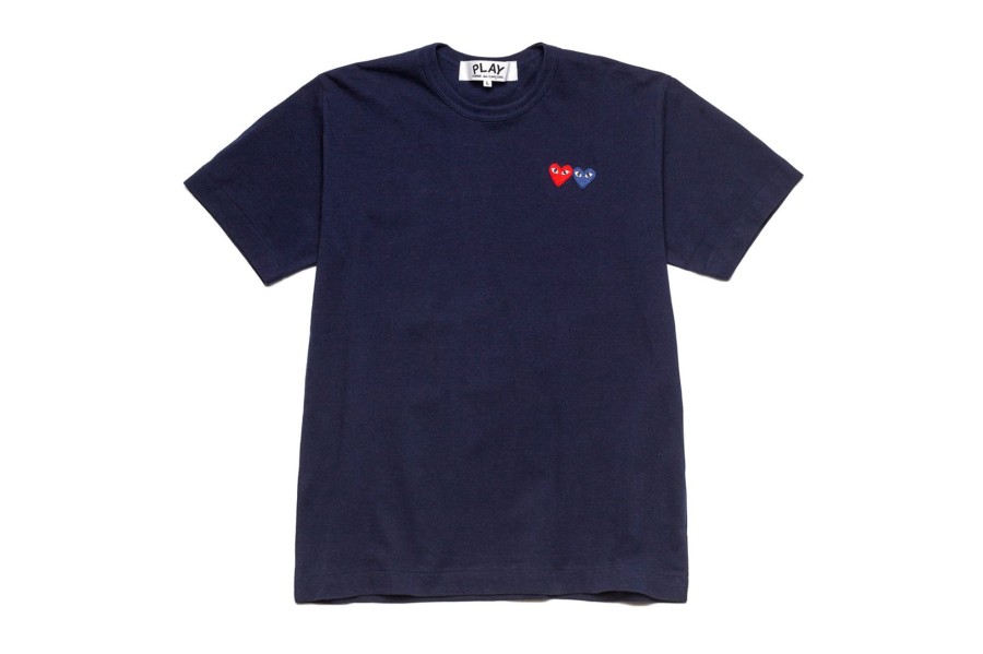 Clothing COMME DES GARCONS | Cdg Double Heart T-Shirt Navy