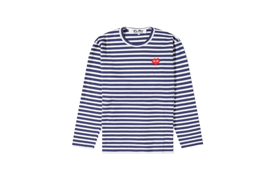 Clothing COMME DES GARCONS | Cdg Stripe Pixel Heart Long Sleeve T-Shirt