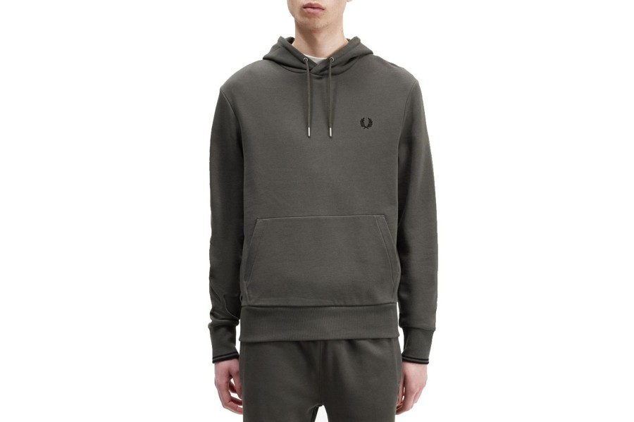 Clothing FRED PERRY | Tipped Hooded Sweatshirt Field Green