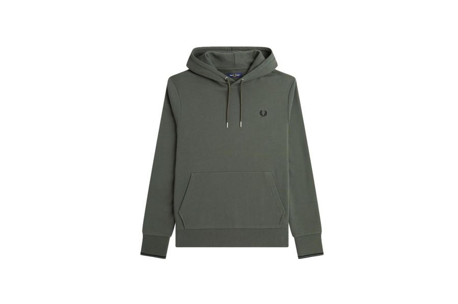 Clothing FRED PERRY | Tipped Hooded Sweatshirt Field Green