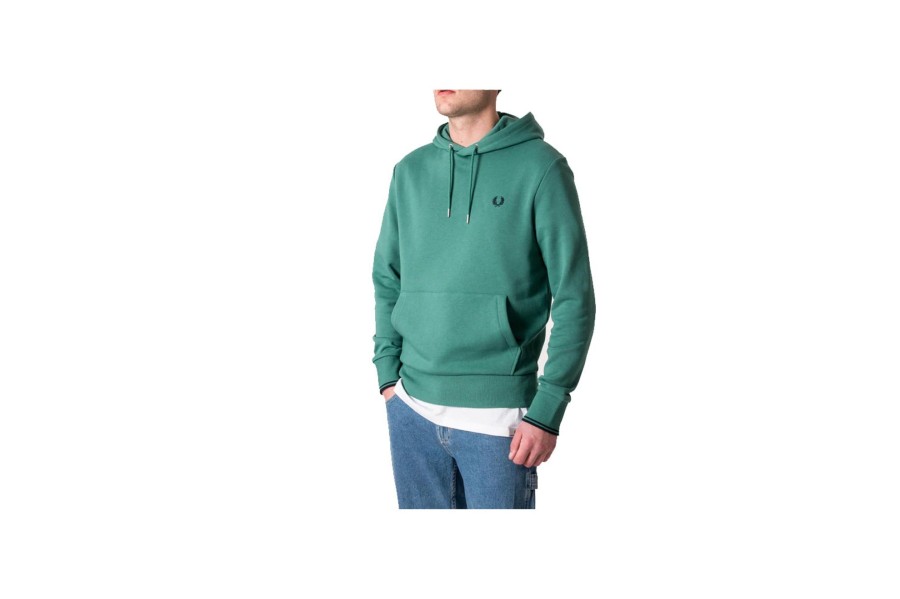 Clothing FRED PERRY | Tipped Hooded Sweatshirt Deep Mint