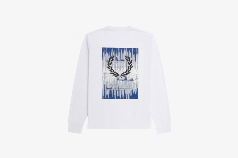 Clothing FRED PERRY | Fred Perry Graphic Soundwaves Long Sleeve White