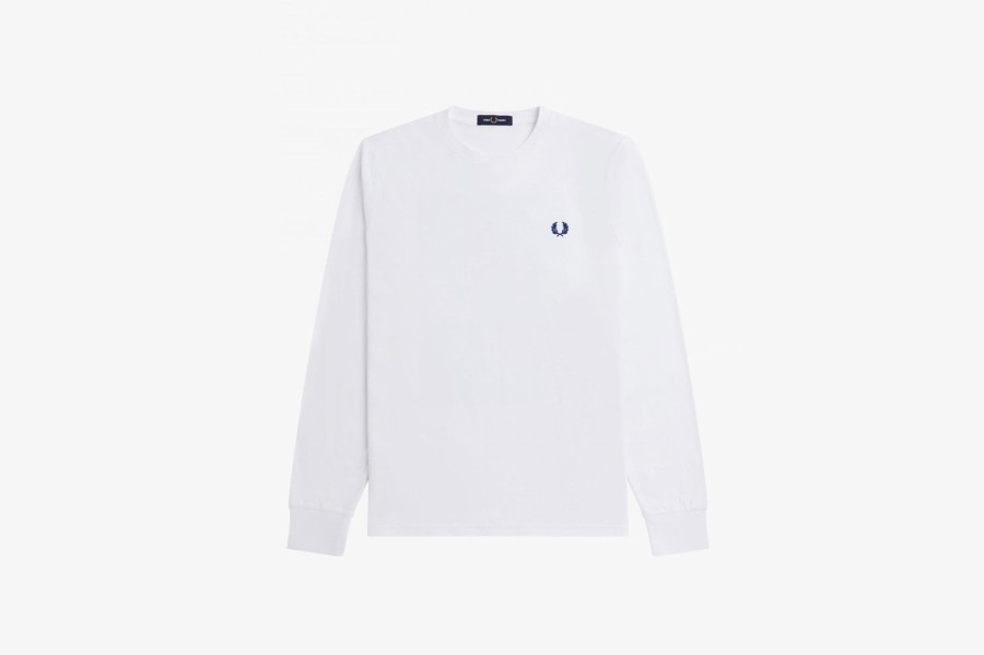 Clothing FRED PERRY | Fred Perry Graphic Soundwaves Long Sleeve White