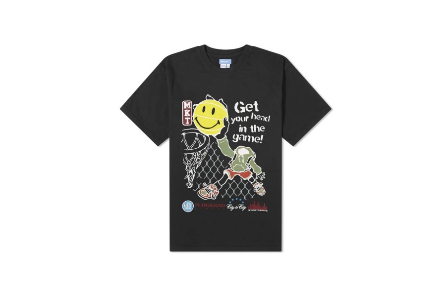 Clothing MARKET | Smiley Head In The Game T-Shirt Washed Black