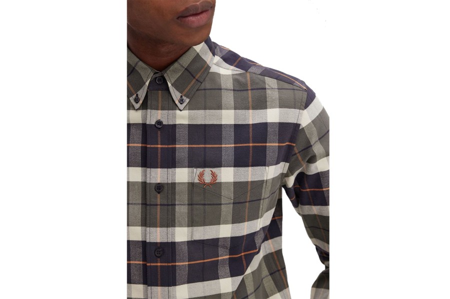 Clothing FRED PERRY | Brushed Tartan Shirt Field Green