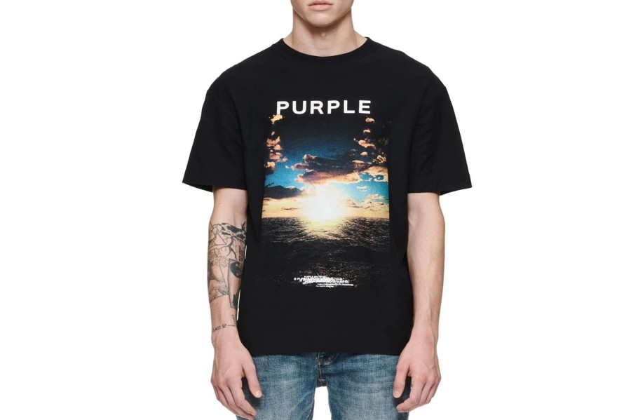 Clothing PURPLE BRAND | Textured Jersey Black Sunset Tee