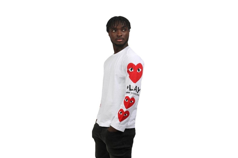 Clothing COMME DES GARCONS | Cdg Red Hearts Right Sleeve T-Shirt