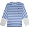 Clothing COMME DES GARCONS | Cdg Paneled Striped Small Red Heart Long Sleeve T-Shirt Blue