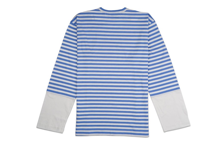 Clothing COMME DES GARCONS | Cdg Paneled Striped Small Red Heart Long Sleeve T-Shirt Blue