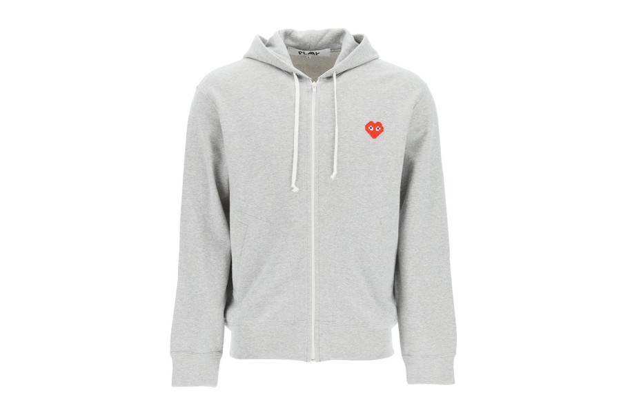 Clothing COMME DES GARCONS | Cdg Invader Pixel Heart Zip Hoodie Grey