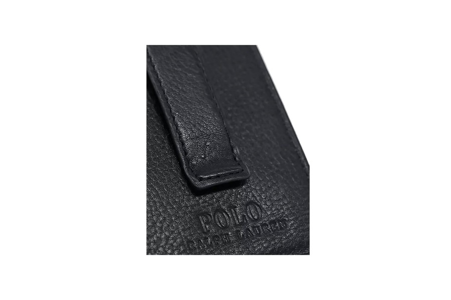 Clothing POLO RALPH LAUREN | Pebbled Leather Card Case With Money Clip Black