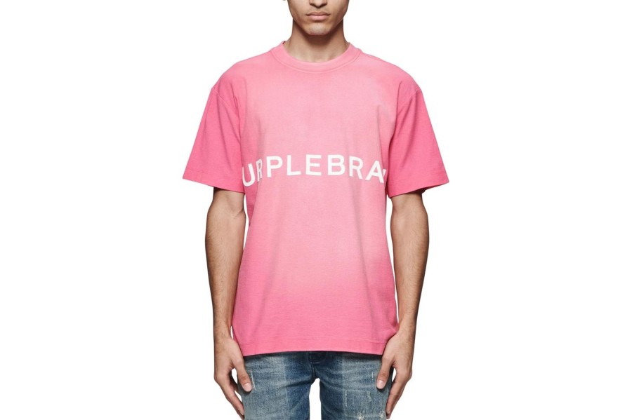 Clothing PURPLE BRAND | Textured Short Sleeve Tee Neon Pink Wordmark