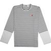 Clothing COMME DES GARCONS | Cdg Paneled Striped Small Red Heart Long Sleeve T-Shirt Grey