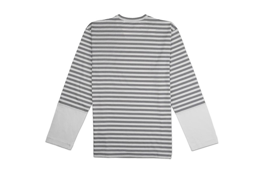 Clothing COMME DES GARCONS | Cdg Paneled Striped Small Red Heart Long Sleeve T-Shirt Grey